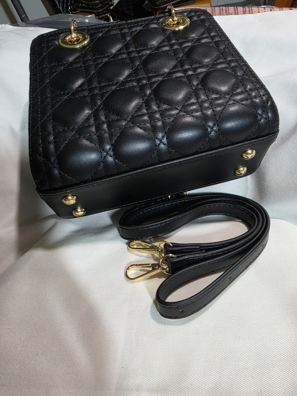 Quilted Black Leather Crossbody Bag with Gold Hardware